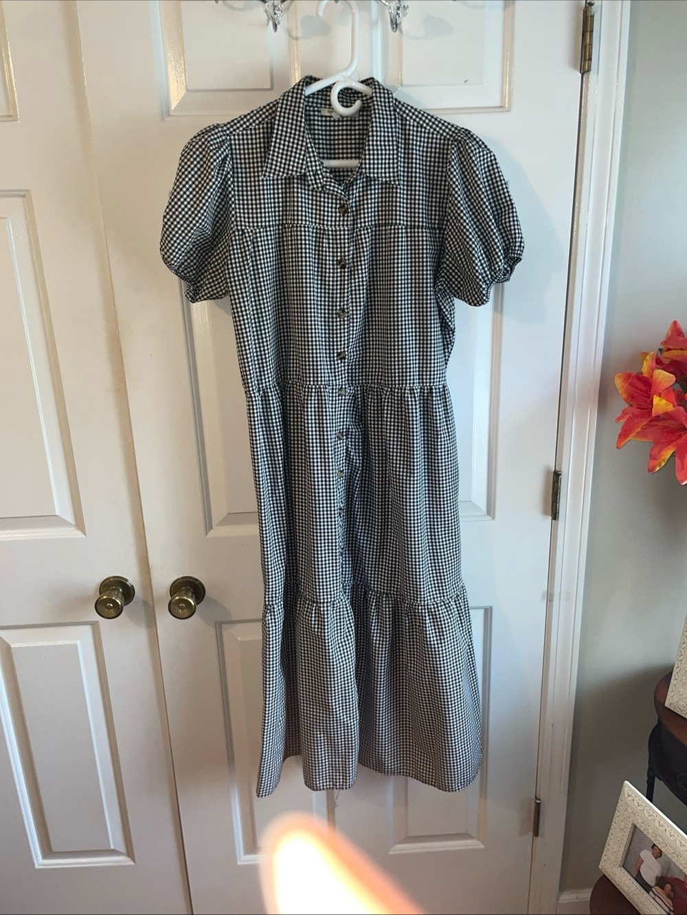 Women’s Black & White Gingham Button-Front Dress